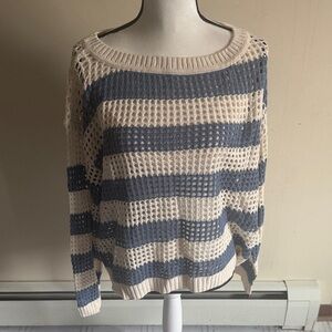 RD Style Blue and Cream Striped Sweater